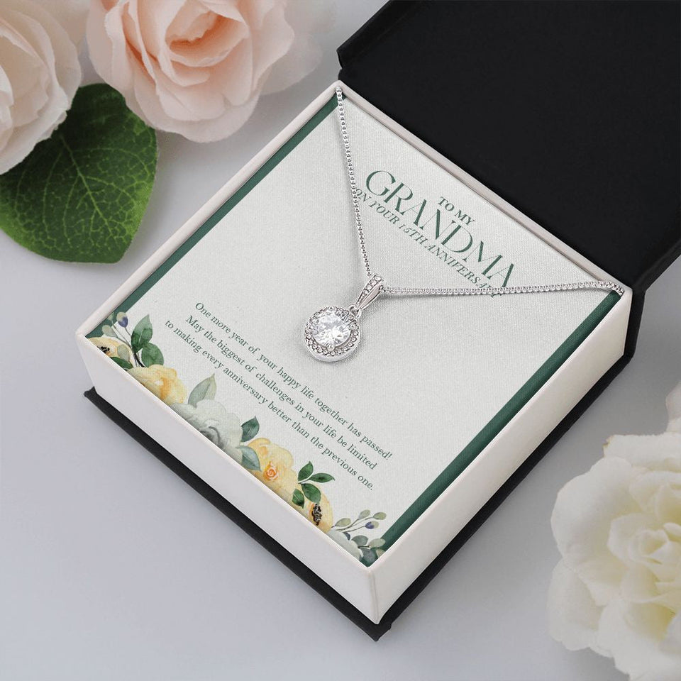 "One More Happy Life Together" Grandma 15th Wedding Anniversary Necklace Gift From Granddaughter Grandson Eternal Hope Pendant Jewelry Box