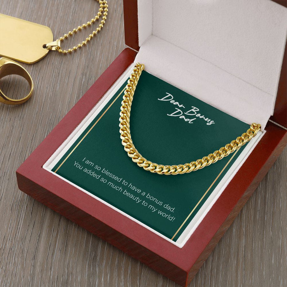 "Added So Much Beauty" Bonus Dad Necklace Gift From Daughter Son Cuban Link Chain Jewelry Box Birthday Christmas Thanksgiving New Year