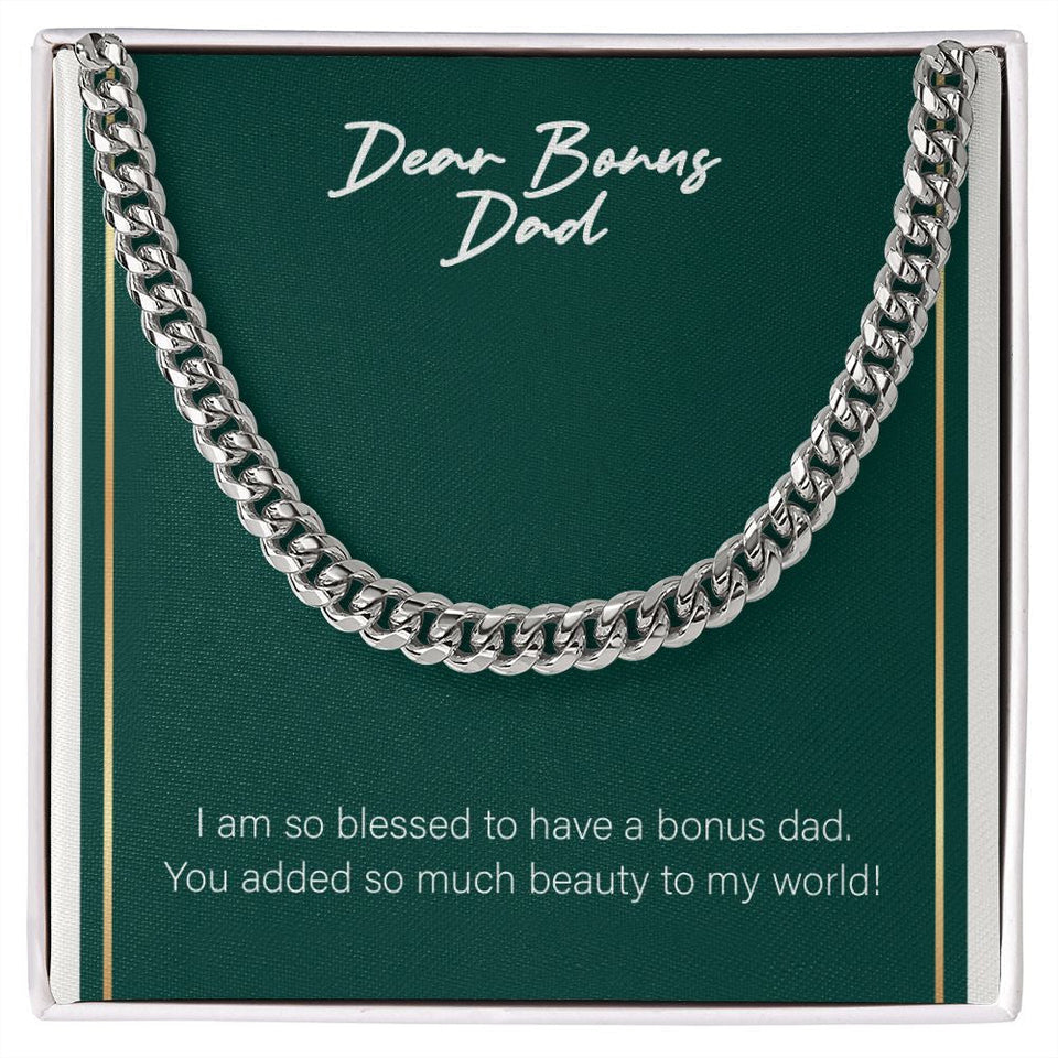 "Added So Much Beauty" Bonus Dad Necklace Gift From Daughter Son Cuban Link Chain Jewelry Box Birthday Christmas Thanksgiving New Year