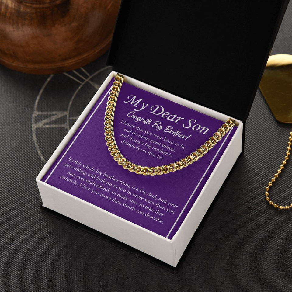 "Definitely On That List" Son Promoted To Big Brother Necklace Gift From Mom Dad Cuban Link Chain Jewelry Box Baby Shower Gender Reveal