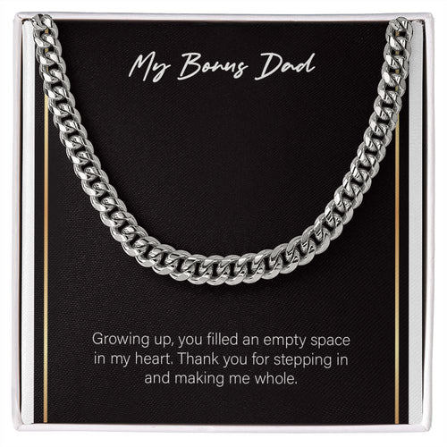 "Empty Space In My Heart" Bonus Dad Necklace Gift From Daughter Son Cuban Link Chain Jewelry Box Birthday Christmas Thanksgiving New Year