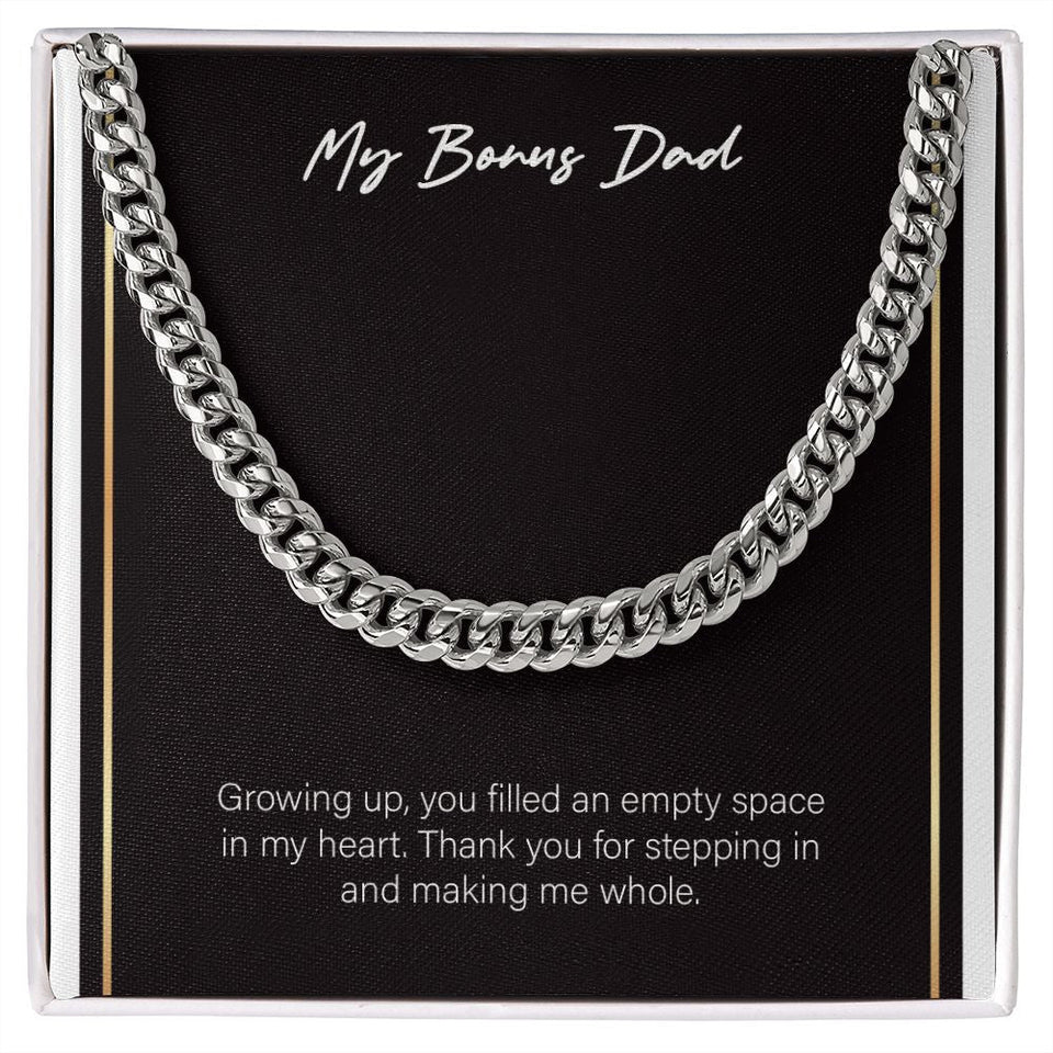 "Empty Space In My Heart" Bonus Dad Necklace Gift From Daughter Son Cuban Link Chain Jewelry Box Birthday Christmas Thanksgiving New Year