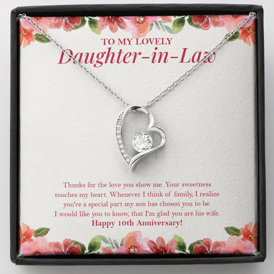 "You Are A Special Part" Lovely Daughter In Law 10th Wedding Anniversary Necklace Gift From Mother-In-Law Father-In-Law Forever Love Pendant Jewelry Box