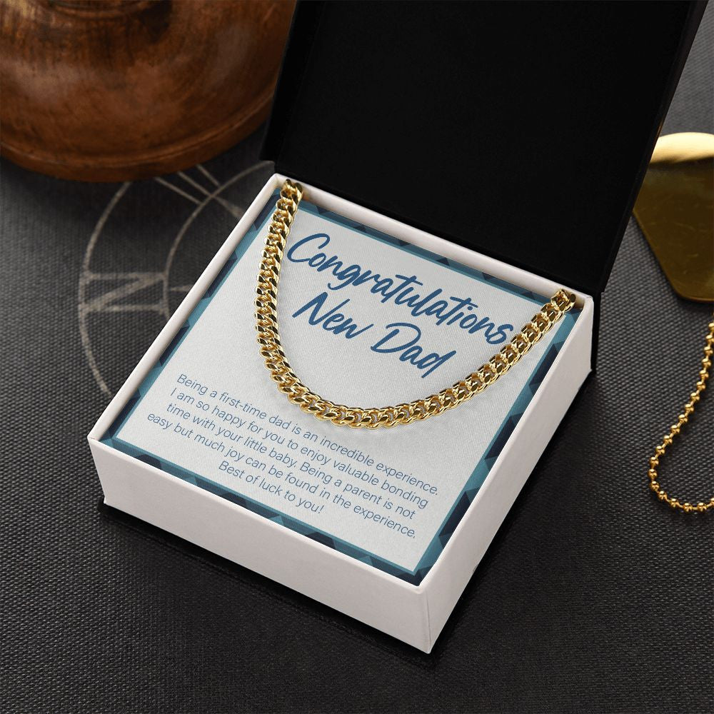 "Enjoy Valuable Bonding Time" New Dad Necklace Gift From Friends Family Cuban Link Chain Jewelry Box Baby Shower Pregnancy Announcement Birthday