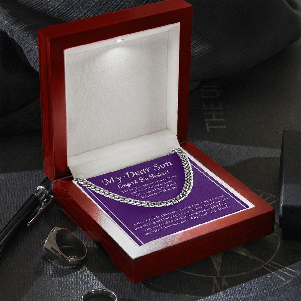 "Definitely On That List" Son Promoted To Big Brother Necklace Gift From Mom Dad Cuban Link Chain Jewelry Box Baby Shower Gender Reveal