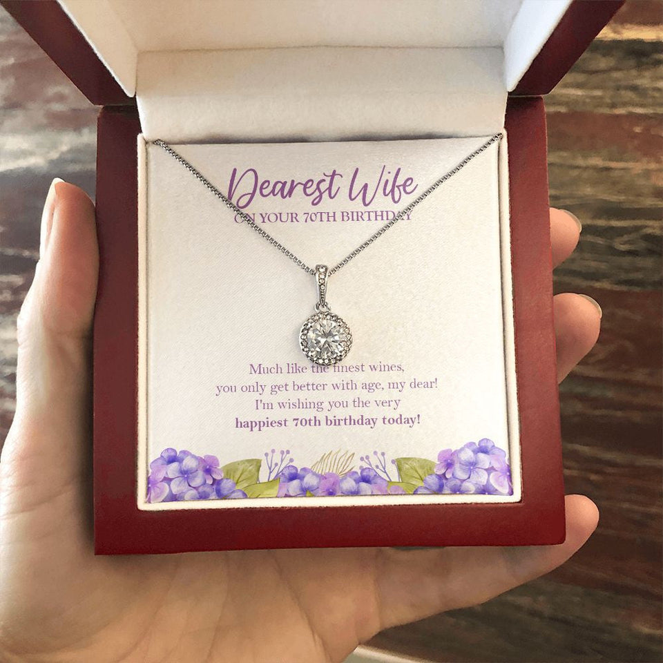 "Finest Of Wines" Wife 70th Birthday Necklace Gift From Husband Eternal Hope Pendant Jewelry Box