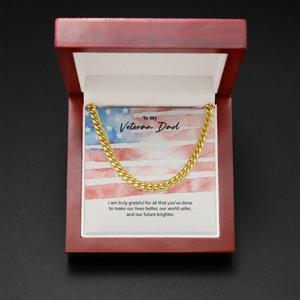 "You Make Our Lives Better" Veteran Dad Necklace Gift From Daughter Son Cuban Link Chain Jewelry Box Deployment Veterans Day Thanksgiving