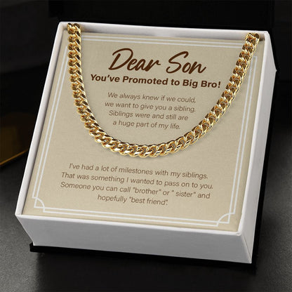 "A Huge Part Of My Life" Son Promoted To Big Bro Necklace Gift From Mom Cuban Link Chain Jewelry Box Birth Announcement Pregnancy Reveal