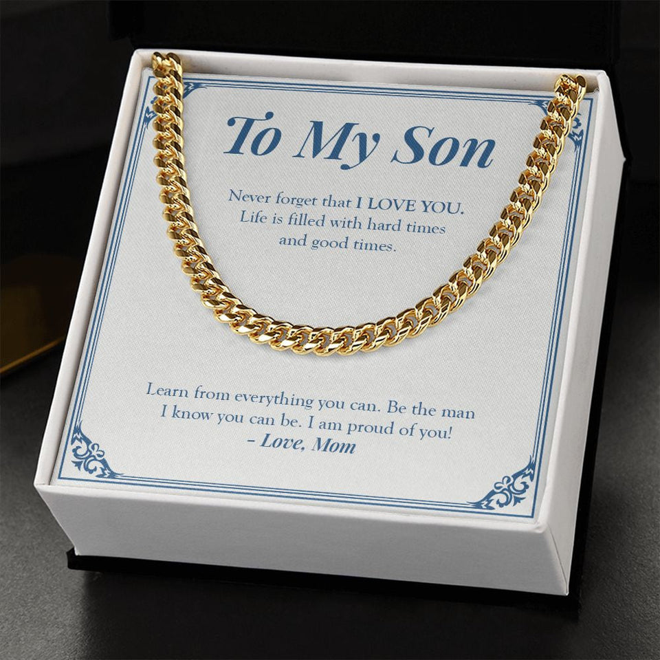 "The Man I Know You Can Be" Son Necklace Gift From Dad Cuban Link Chain Jewelry Box Birthday Christmas Graduation Wedding