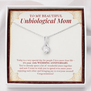 "Special Day For People I Love" Beautiful Unbiological Mom 10th Wedding Anniversary Necklace Gift From Daughter Son Alluring Beauty Pendant Jewelry Box
