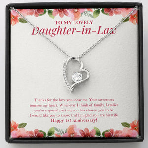 "Whenever I Think" Lovely Daughter In Law 1st Wedding Anniversary Necklace Gift From Mother-In-Law Father-In-Law Forever Love Pendant Jewelry Box
