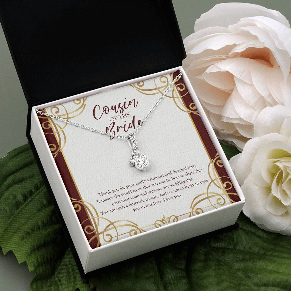 "Endless Support" Cousin of the Bride Wedding Necklace Gift Alluring Beauty Pendant Jewelry Box