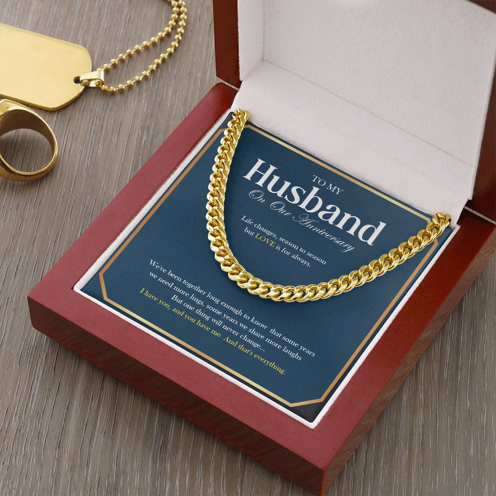 "Love Is For Always" Husband Wedding Anniversary Necklace Gift From Wife Cuban Link Chain Jewelry Box