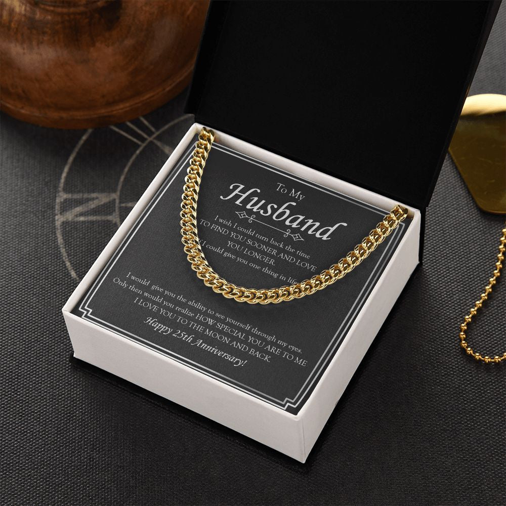 "Love You Longer" Husband Silver Wedding Anniversary Necklace Gift From Wife Cuban Link Chain Jewelry Box