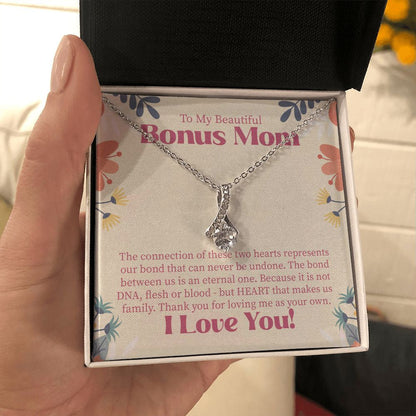 "Two Hearts" Beautiful Bonus Mom Necklace Gift From Daughter Son Alluring Beauty Pendant Jewelry Box Birthday Thanksgiving Mothers Day Christmas