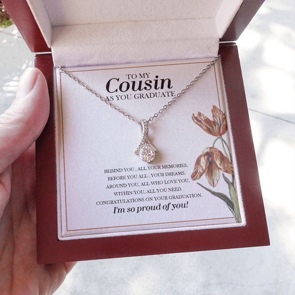 "Before You, All Your Dreams" Cousin Graduation Necklace Gift Alluring Beauty Pendant Jewelry Box