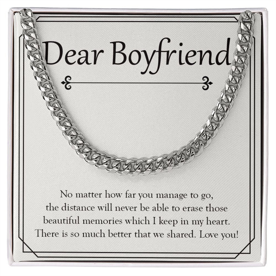 "Beautiful Memories In My Heart" Long-Distance Boyfriend Necklace Gift From Girlfriend Cuban Link Chain Jewelry Box Anniversary Valentines Christmas Birthday