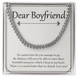 "Beautiful Memories In My Heart" Long-Distance Boyfriend Necklace Gift From Girlfriend Cuban Link Chain Jewelry Box Anniversary Valentines Christmas Birthday