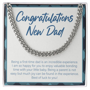 "Enjoy Valuable Bonding Time" New Dad Necklace Gift From Friends Family Cuban Link Chain Jewelry Box Baby Shower Pregnancy Announcement Birthday