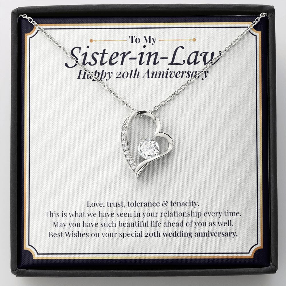"Love, Trust, Tolerance" Sister In Law 20th Wedding Anniversary Necklace Gift From Sister-In-Law Brother-In-Law Forever Love Pendant Jewelry Box