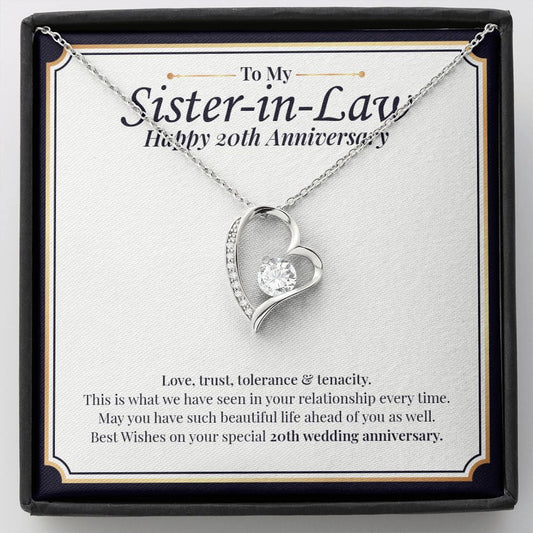 "Love, Trust, Tolerance" Sister In Law 20th Wedding Anniversary Necklace Gift From Sister-In-Law Brother-In-Law Forever Love Pendant Jewelry Box
