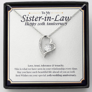 "Love, Trust, Tolerance" Sister In Law 20th Wedding Anniversary Necklace Gift From Sister-In-Law Brother-In-Law Forever Love Pendant Jewelry Box