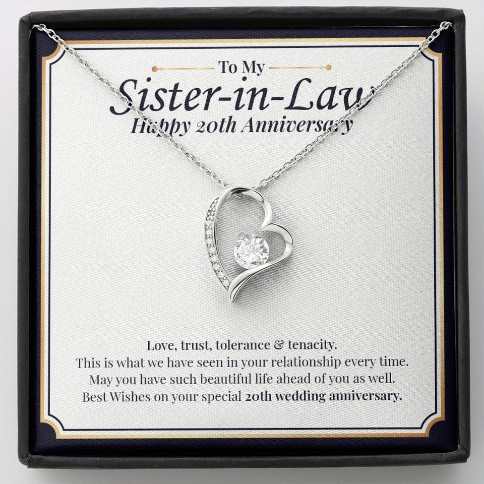 "Love, Trust, Tolerance" Sister In Law 20th Wedding Anniversary Necklace Gift From Sister-In-Law Brother-In-Law Forever Love Pendant Jewelry Box