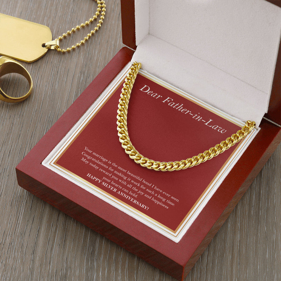 "A Beautiful Marriage Bond" Father In Law Silver Wedding Anniversary Necklace Gift From Daughter-In-Law Son-In-Law Cuban Link Chain Jewelry Box