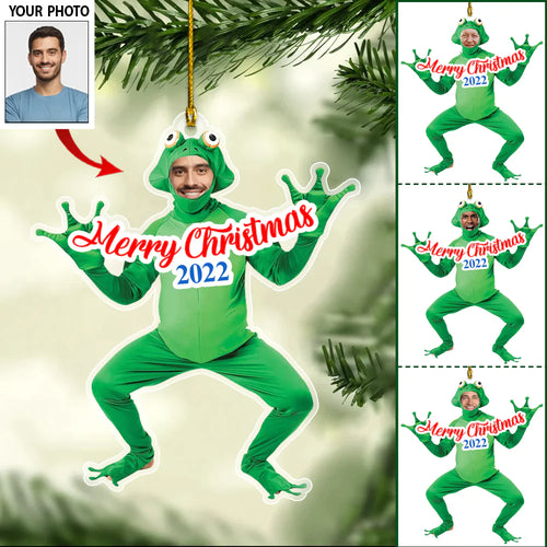 Customized Photo Merry Christmas Frog Costume Christmas Ornament