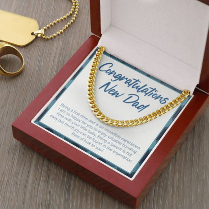 "Enjoy Valuable Bonding Time" New Dad Necklace Gift From Friends Family Cuban Link Chain Jewelry Box Baby Shower Pregnancy Announcement Birthday