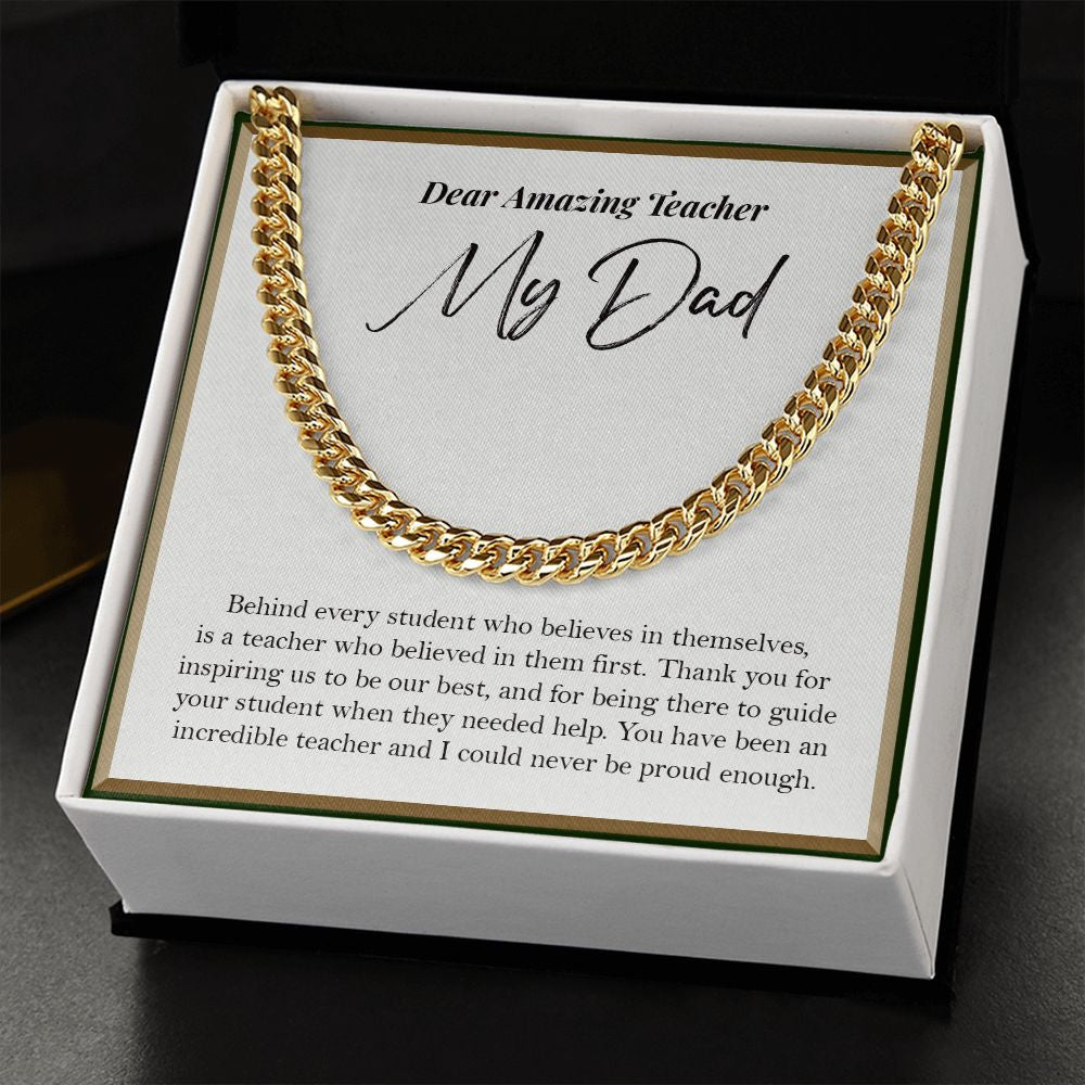 "Behind Every Student" Amazing Teacher Dad Necklace Gift From Daughter Son Cuban Link Chain Jewelry Box Teachers Day Thanksgiving Birthday
