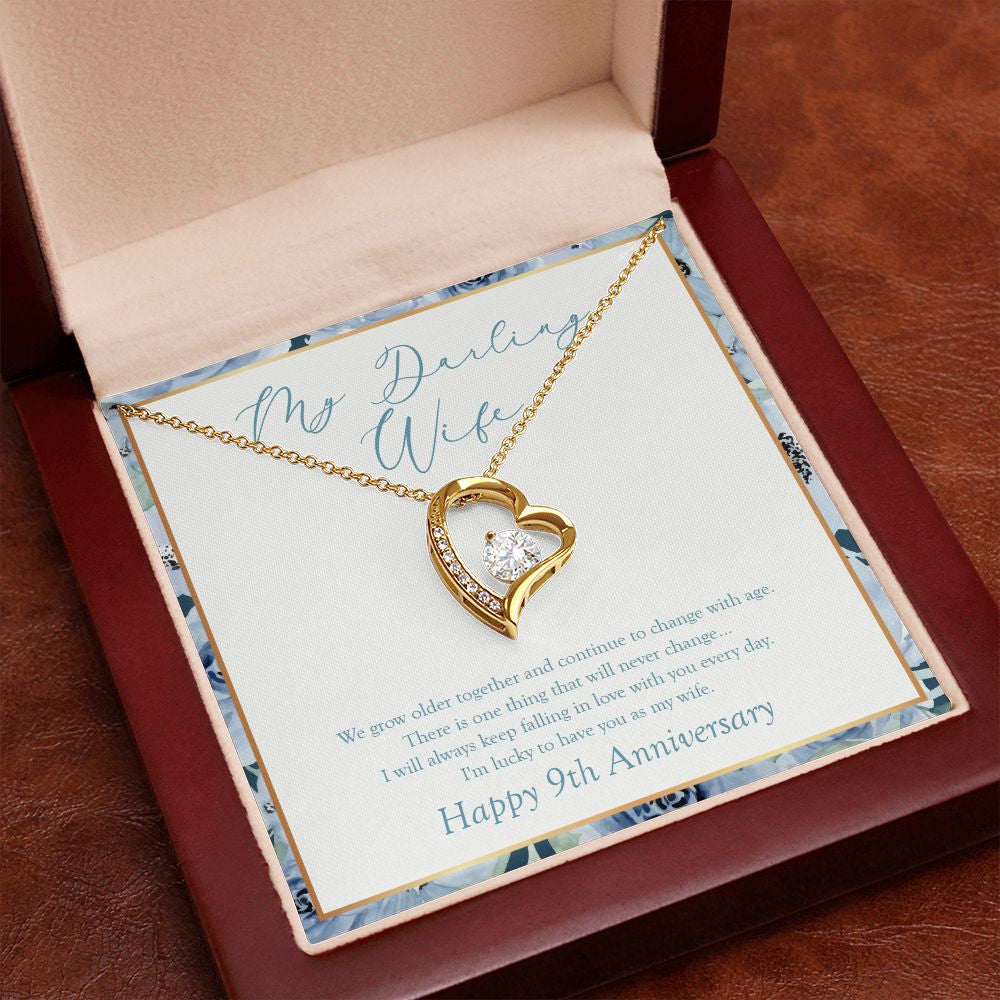 "Continue To Change" Darling Wife 9th Wedding Anniversary Necklace Gift  From Husband Forever Love Pendant Jewelry Box