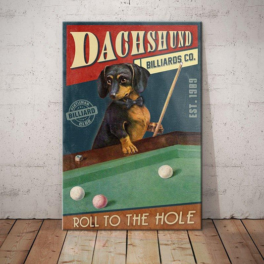 Dachshund Dog Billiards Company Canvas Wall Art, Wall Decor Visual Art