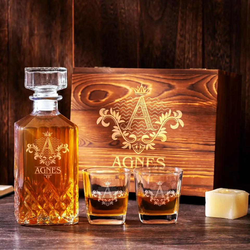 AGNES Personalized Decanter Set wooden box and Ice 5