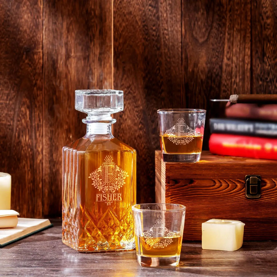 FISHER Personalized Decanter Set wooden box and Ice 5
