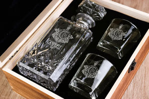 CAMPBELL Personalized Decanter Set wooden box and Ice 5