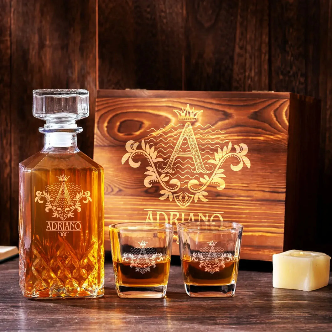 ADRIANO Personalized Decanter Set wooden box and Ice 5