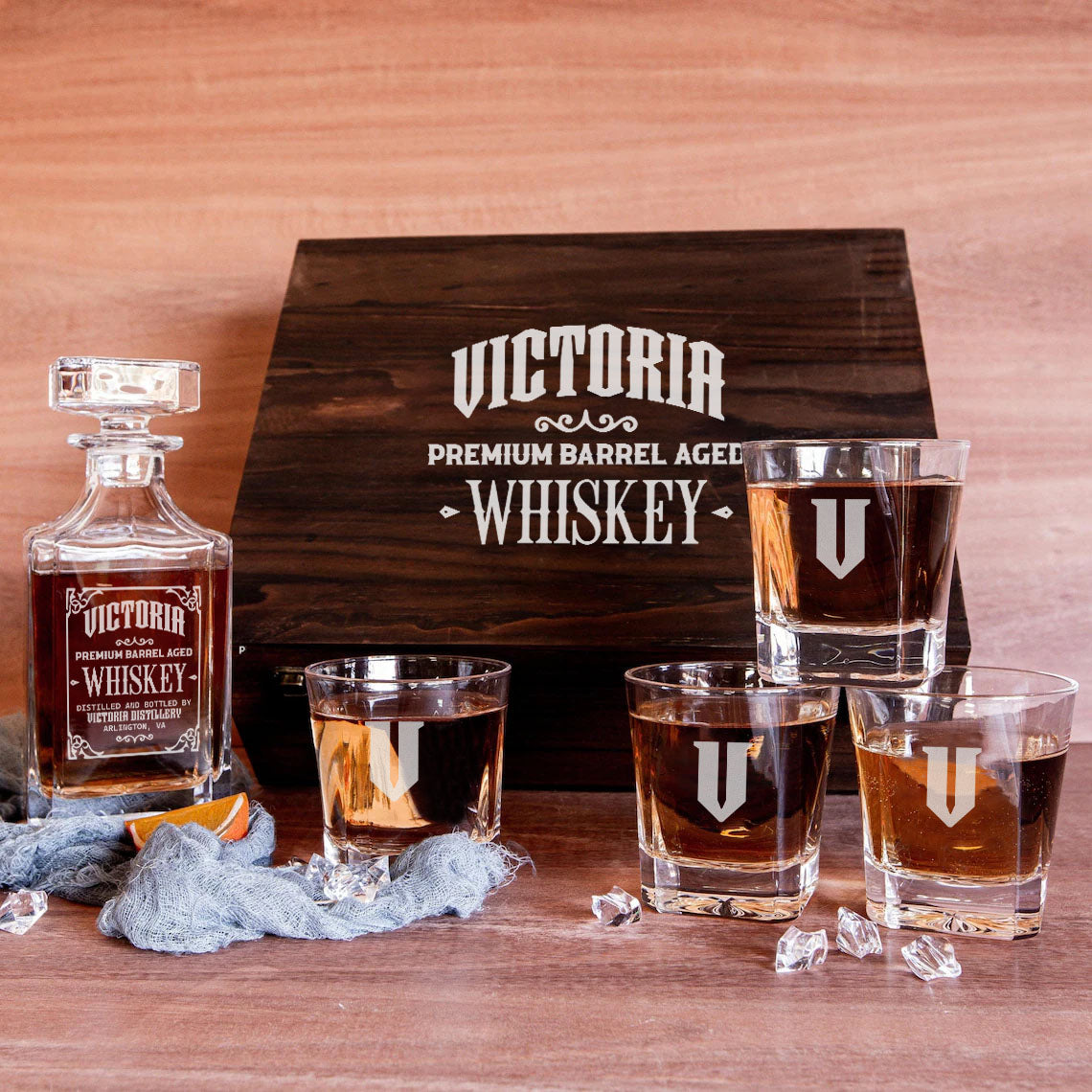 VICTORIA Personalized Whiskey Decanter Set 6