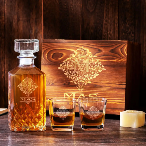 MAS Personalized Decanter Set wooden box and Ice 5