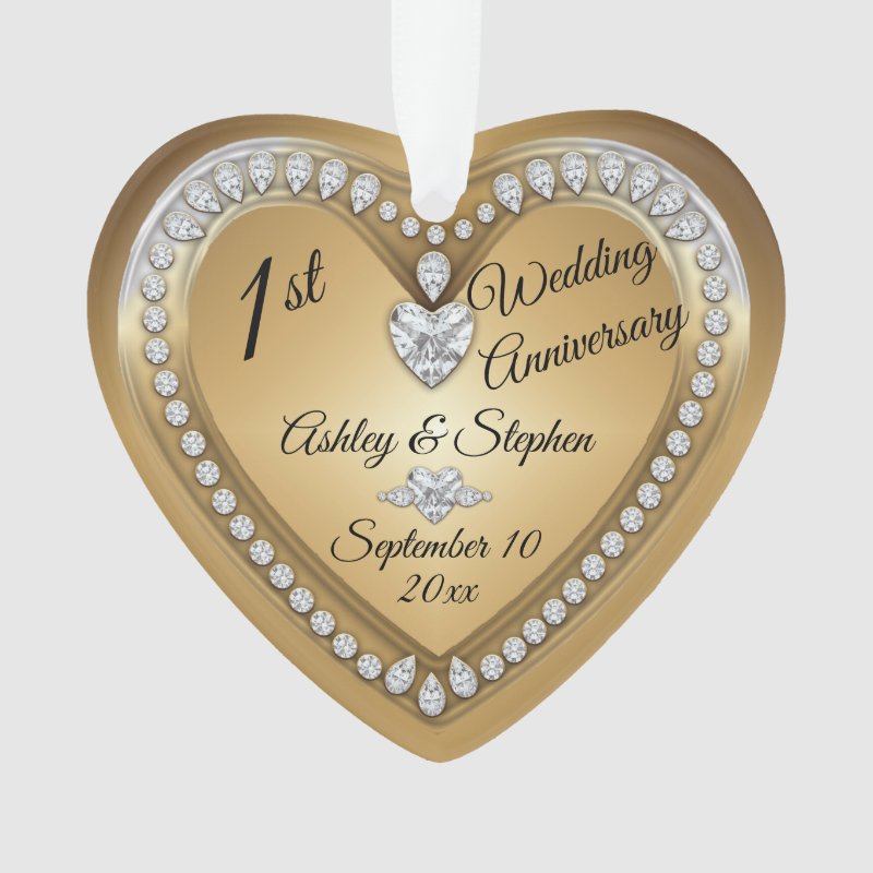 1St Wedding Anniversary Gold Diamonds Keepsake Ornament