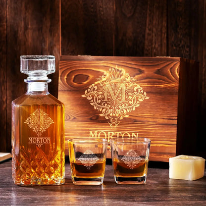 MORTON Personalized Decanter Set wooden box and Ice 5