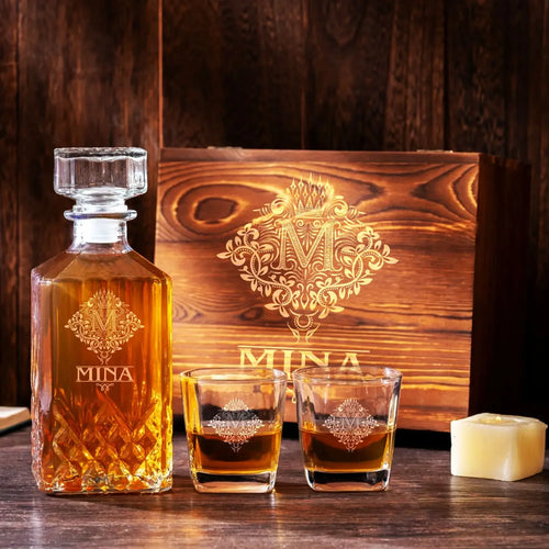 MINA Personalized Decanter Set wooden box and Ice 5
