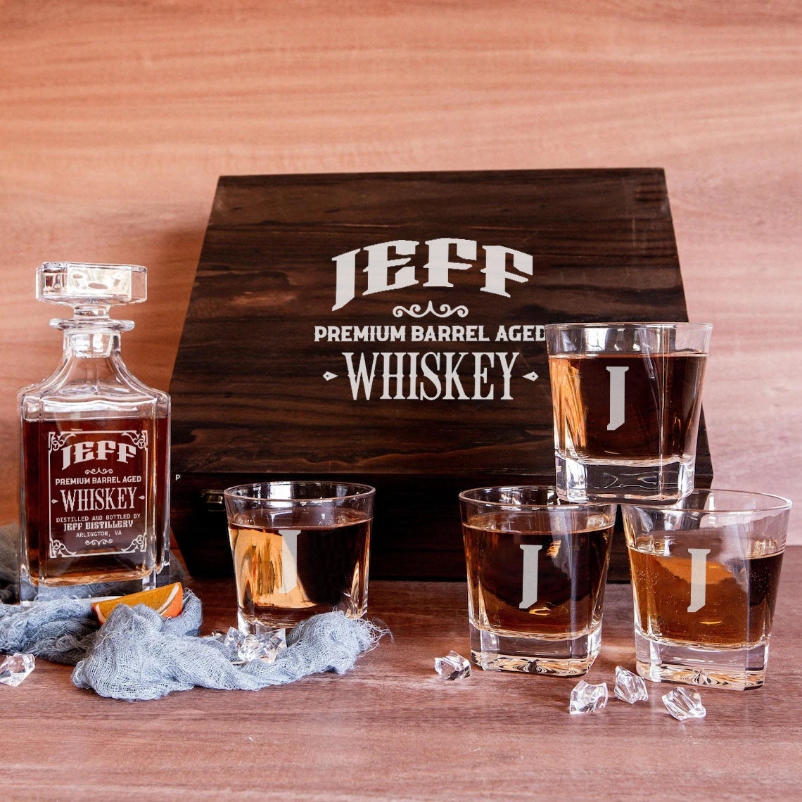 JEFF F01 Personalized Whiskey Decanter Set 6