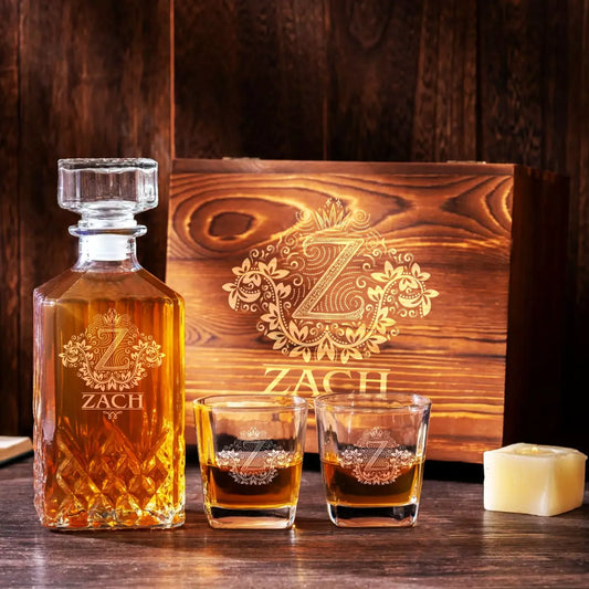 ZACH Personalized Decanter Set wooden box and Ice 5