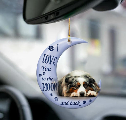 Australian Shepherd Moon Back Dog Mom Two Sided Ornament