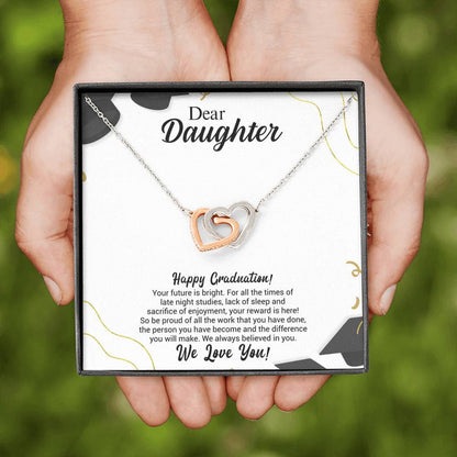 Dear Daughter Graduation Necklace Gift - Your Future is bright - We always believed in you - College, High School, Senior, Master Graduation Gift - Class of 2022 Interlocking Hearts Necklace - 036B - TGV