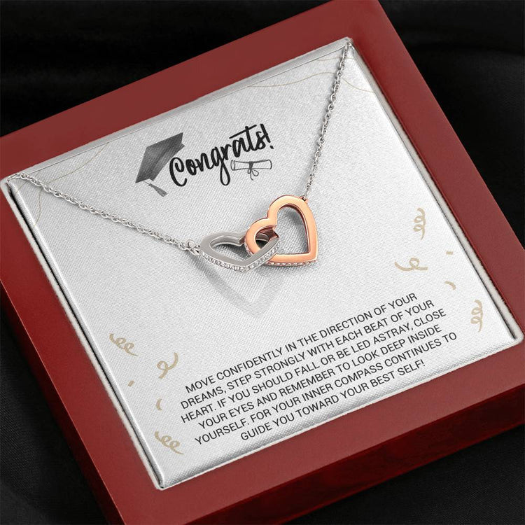 Graduation Necklace Gift - Move Confidently in the direction of your dreams - College, High School, Senior, Master Graduation Gift - Class of 2022 Interlocking Hearts Necklace - 036D - TGV