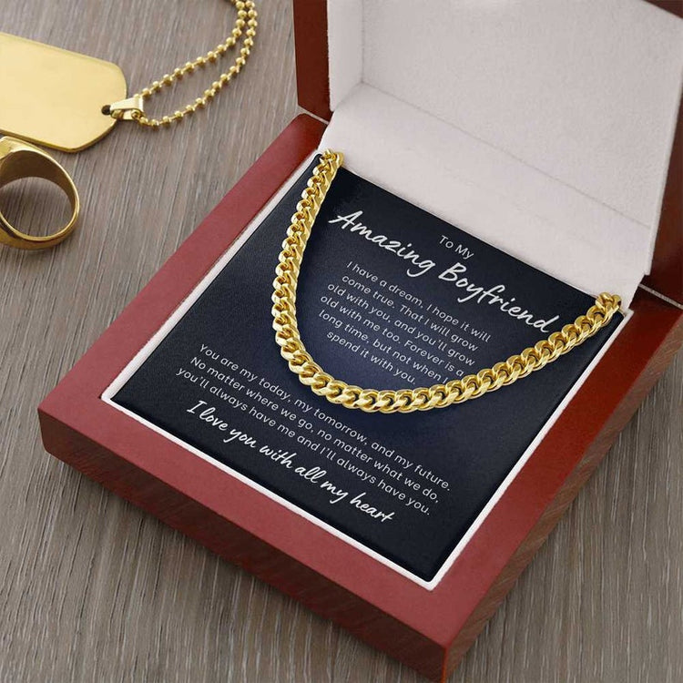 Necklace To My Amazing Boyfriend I Love You With All My Heart, Anniversary, Gift Idea For Girlfriend, Cuban Link Chain Gift for Him - TGV