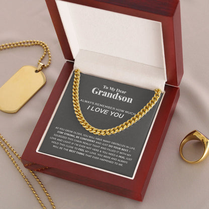 Necklace for Grandson - To My Dear Grandson Necklace I Love You, Gift for Grandson Cuban Link Chain Necklace XL051J - TGV