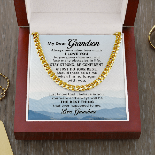 Necklace for Grandson - To My Dear Grandson Necklace from Grandma Always Remember How Much I Love You, Gift for Grandson Cuban Link Chain Necklace XL051N - TGV